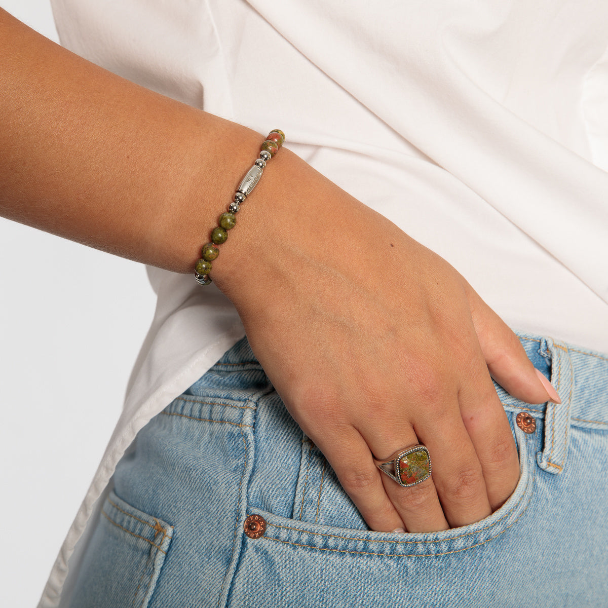 Elastic Unakite Bracelet for Women - Earthy & Unique