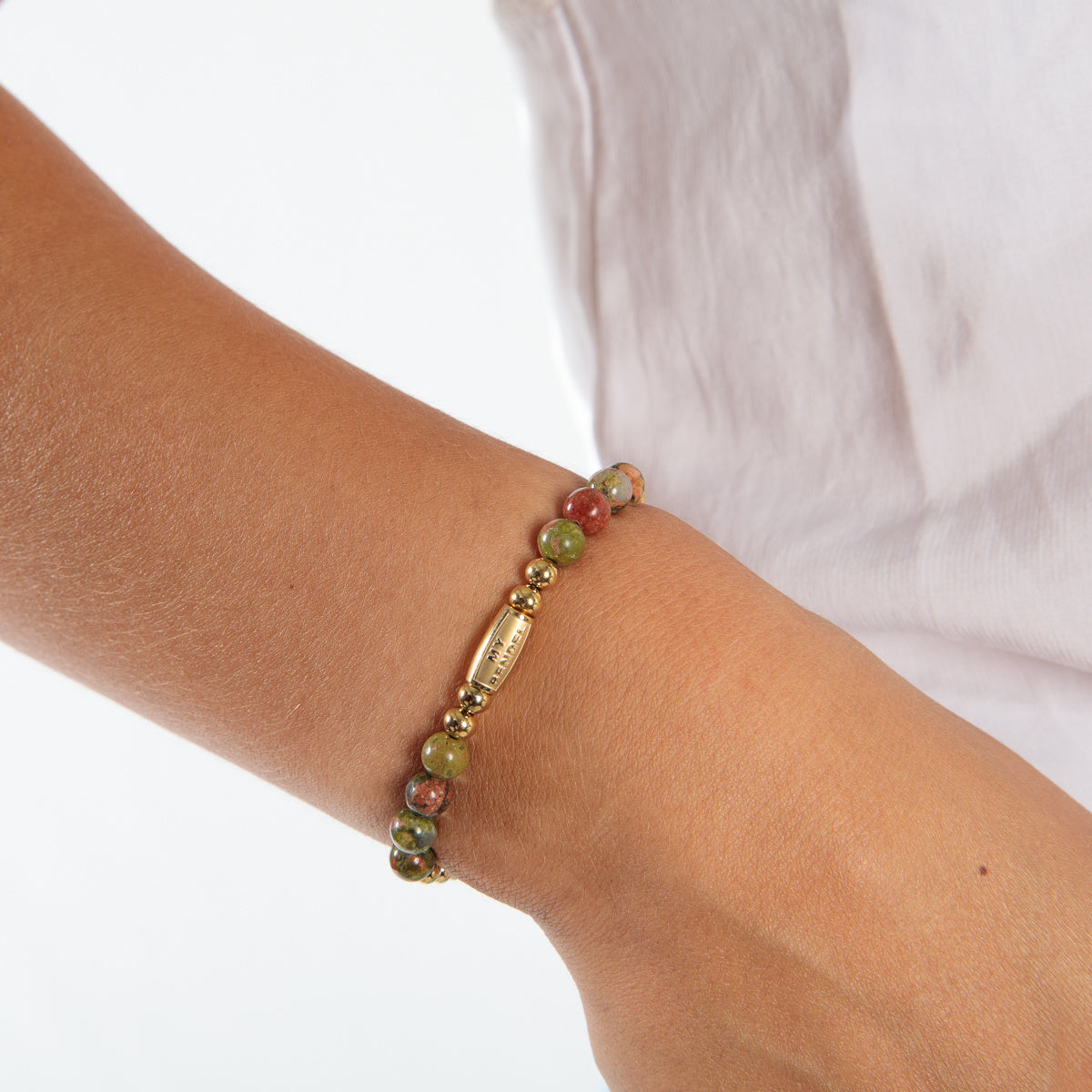 Golden Unakite Bracelet Elastic - Grounding & Insight Giving