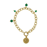 Gouden Schakelarmband met Green Agate kralen