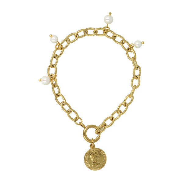 Gouden Schakelarmband met Parelmoer kralen