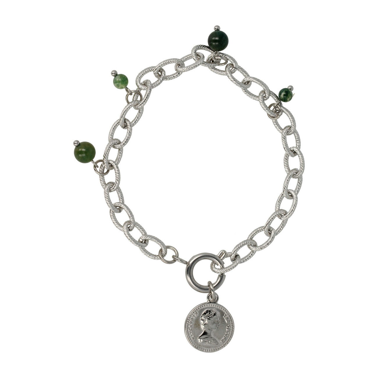 Zilveren Schakelarmband met Moss Agate kralen