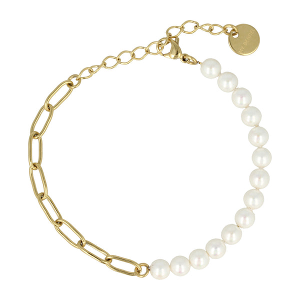 Gouden Schakelarmband met Parelmoer Edelstenen