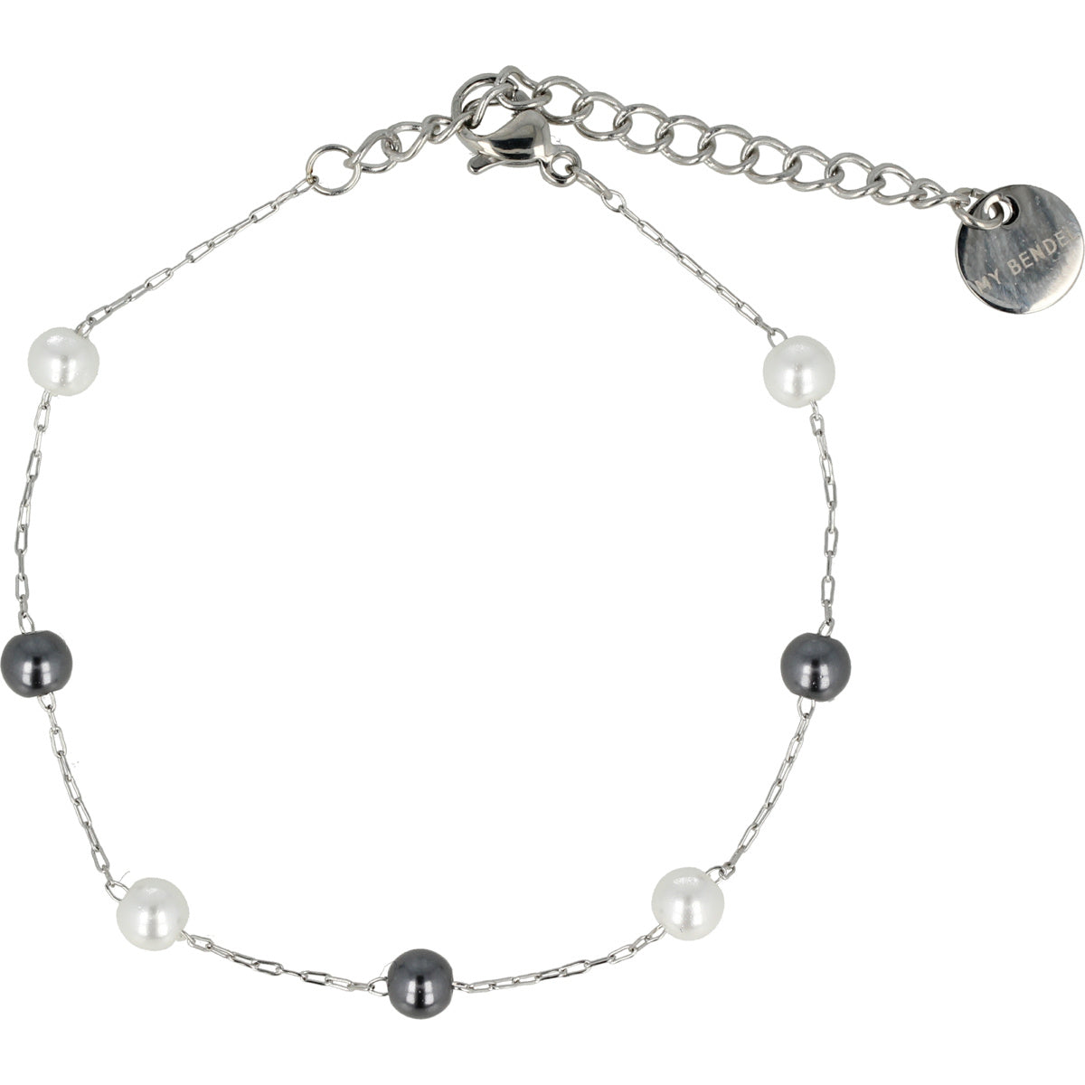 Silver Bracelet with Black/White Pearls