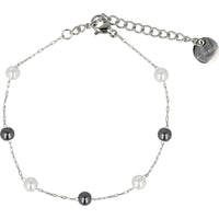 Silver Bracelet with Black/White Pearls