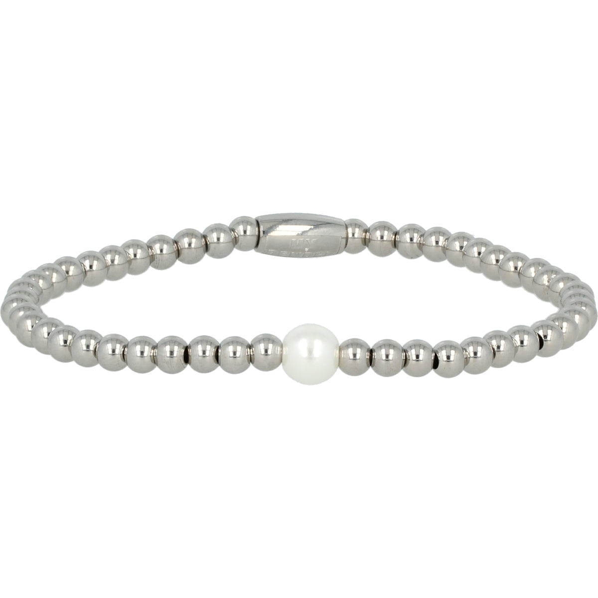 Zilveren kralenarmband met witte parel - 165mm