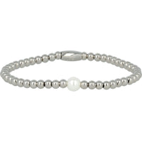 Zilveren kralenarmband met witte parel - 165mm