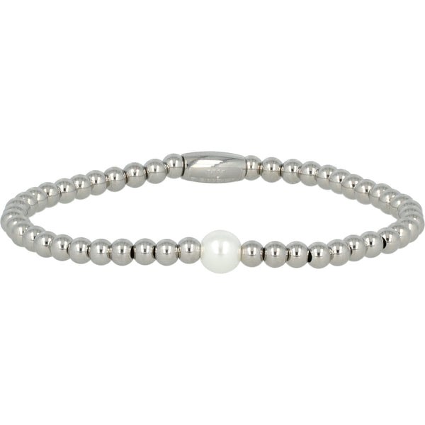 Zilveren kralenarmband met witte parel - 165mm
