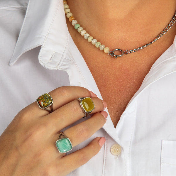 Zegelring zilver - Amazonite edelsteen - Damesring chique