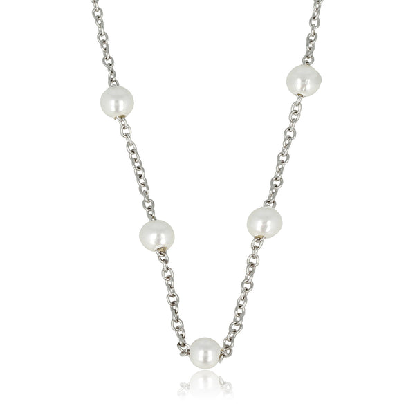 Zilveren Schakelketting met Witte Parels - Fijn Design