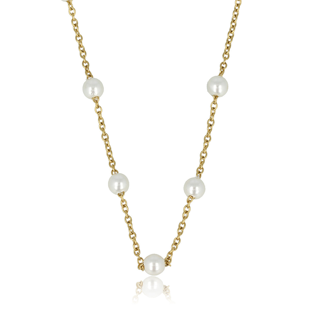 Gouden Schakelketting met Witte Parels - Fijn Design