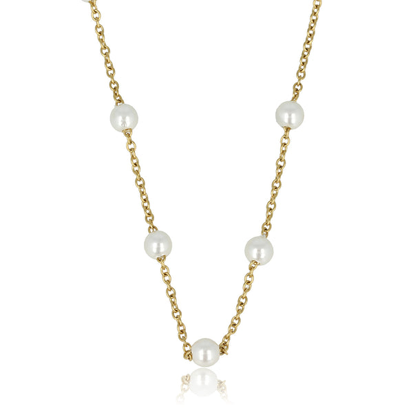 Gouden Schakelketting met Witte Parels - Fijn Design