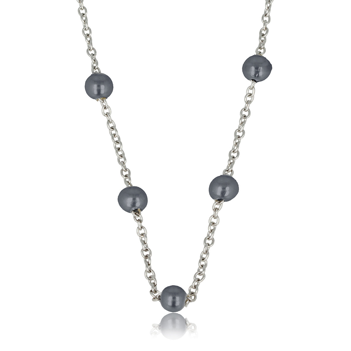 Silberne Gliederkette mit schwarzen Perlen - Feines Design
