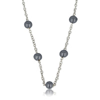 Silberne Gliederkette mit schwarzen Perlen - Feines Design