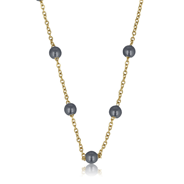 Gouden Schakelketting met Zwarte Parels - Fijn Design