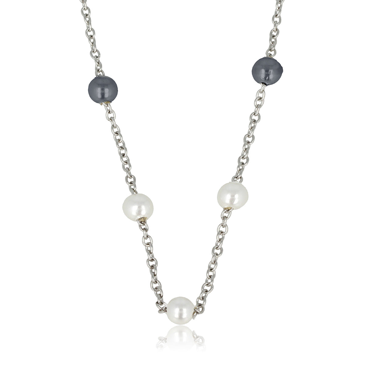 Silver Link Chain with Black and White Pearls