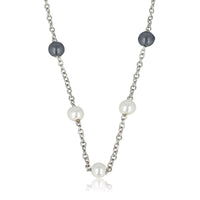 Silver Link Chain with Black and White Pearls