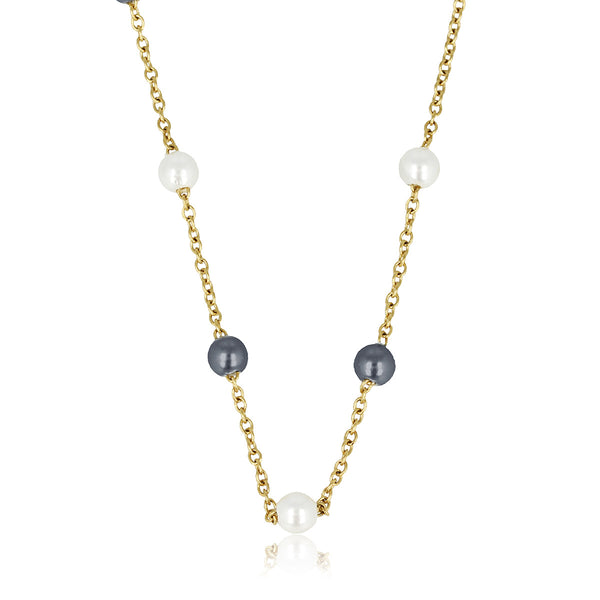 Gouden Schakelketting met Zwarte & Witte Parels
