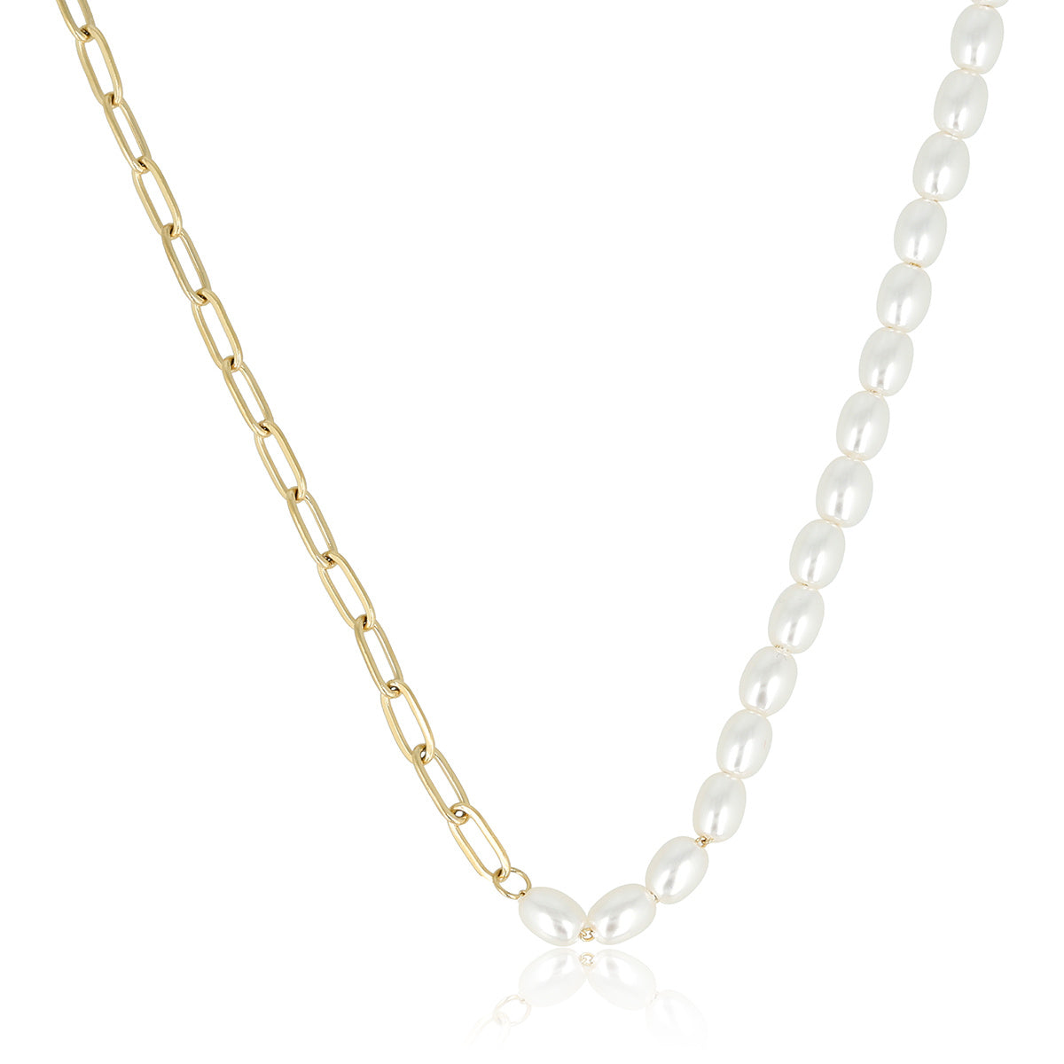 Gold Link Chain with Oval White Pearls