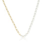 Gouden Schakelketting met Ovale Witte Parels