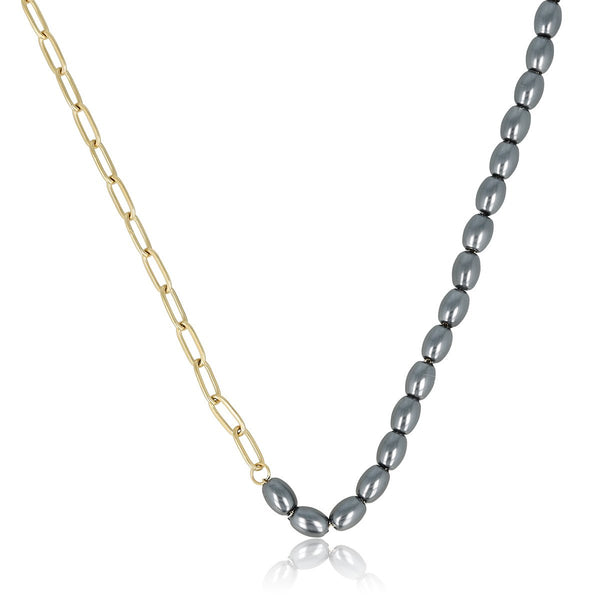 Gouden Schakelketting met Zwarte Parels