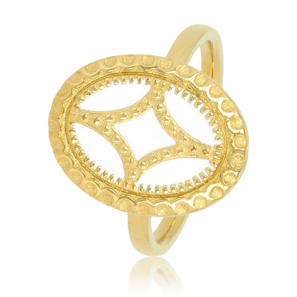 Vintage damesring - Stainless steel - witte inleg - 14K goldplating - My Bendel