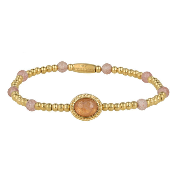Vintage Gouden Armband met Berry Quartz kralen - My Bendel