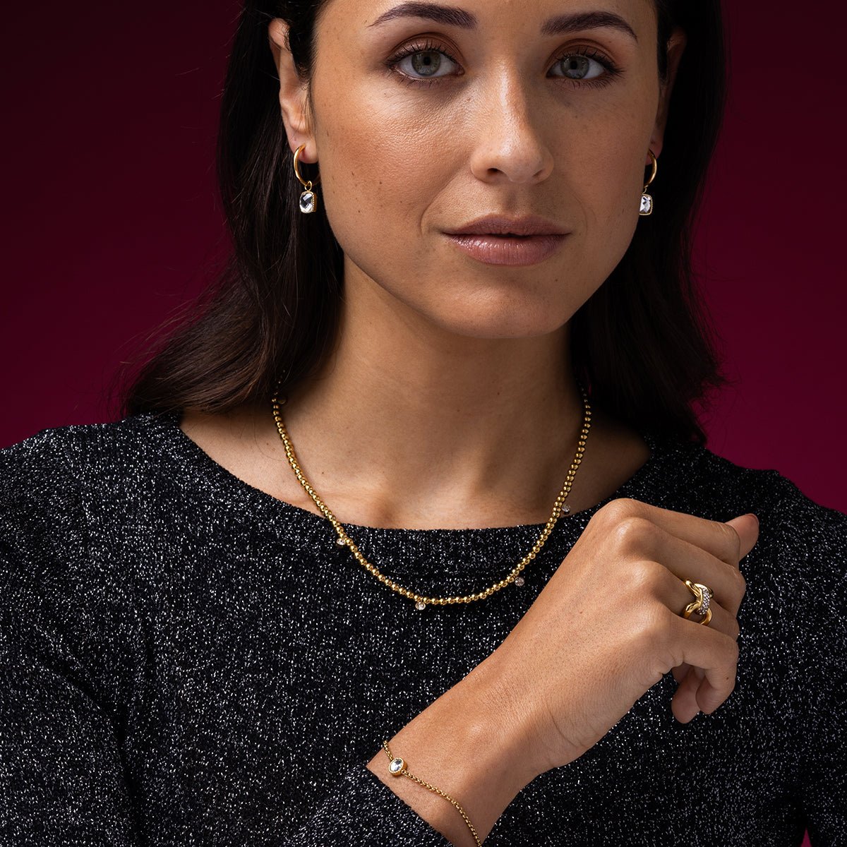 Vintage Gouden Bedelarmband met Kristal Glassteen - My Bendel