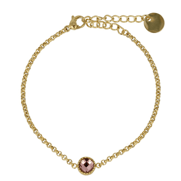 Vintage Gouden Bedelarmband met Roze Glassteen - My Bendel
