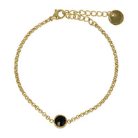 Vintage Gold Charm Bracelet with Black Glass Stone