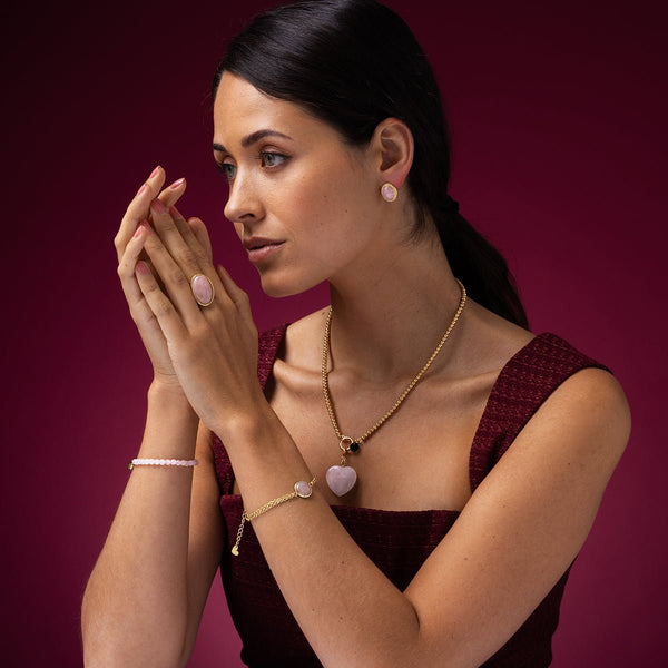 Vintage Gouden Oorbellen met Rose Quartz Edelsteen - My Bendel