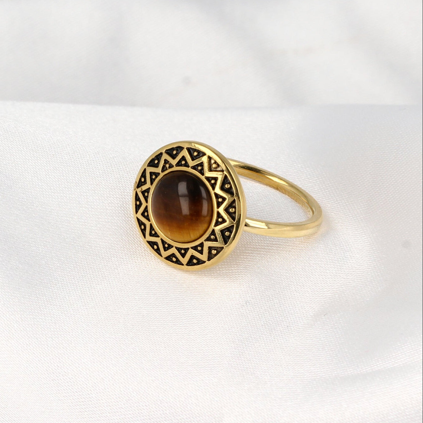 Vintage gouden ring - Tiger Eye edelsteen - unieke reflectie - My Bendel