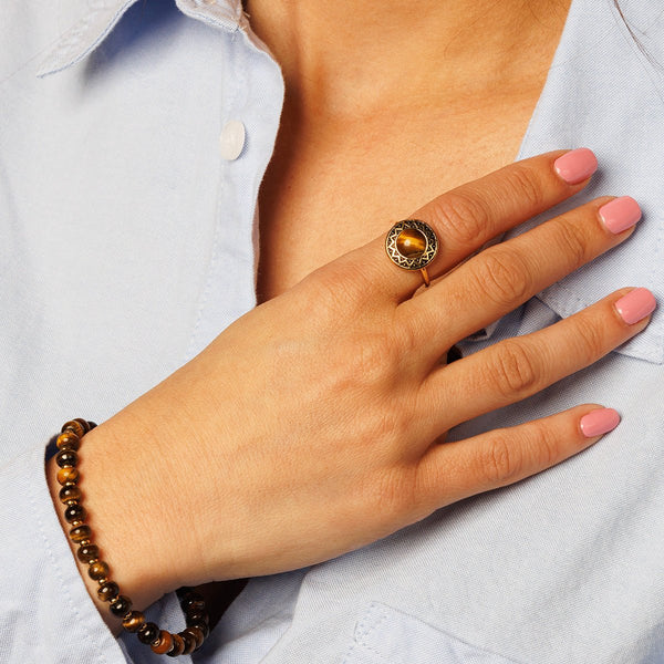Vintage gouden ring - Tiger Eye edelsteen - unieke reflectie - My Bendel