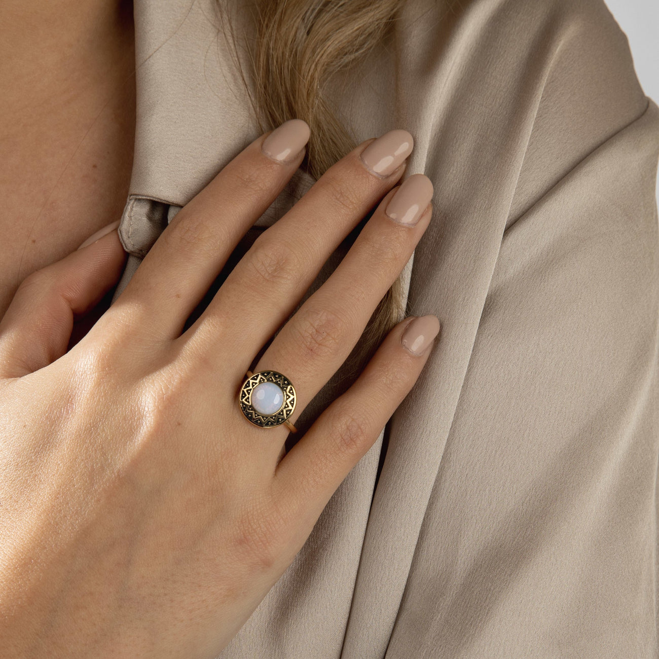 Vintage gouden ring - White Quartz - 14K goldplated - My Bendel