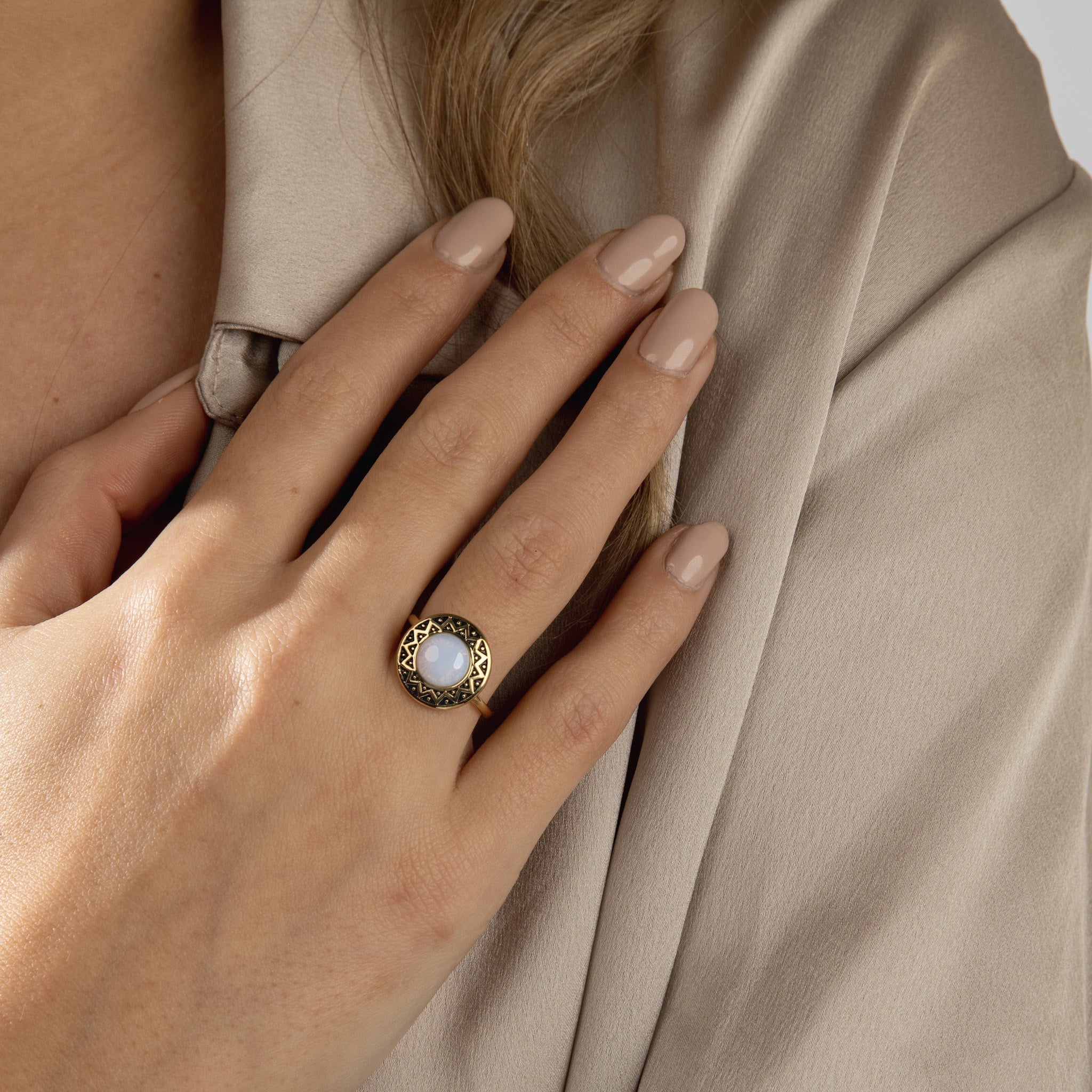 Vintage gouden ring - White Quartz - 14K goldplated - My Bendel