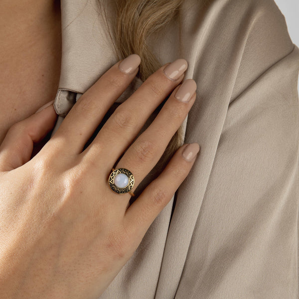 Vintage gouden ring - White Quartz - 14K goldplated - My Bendel