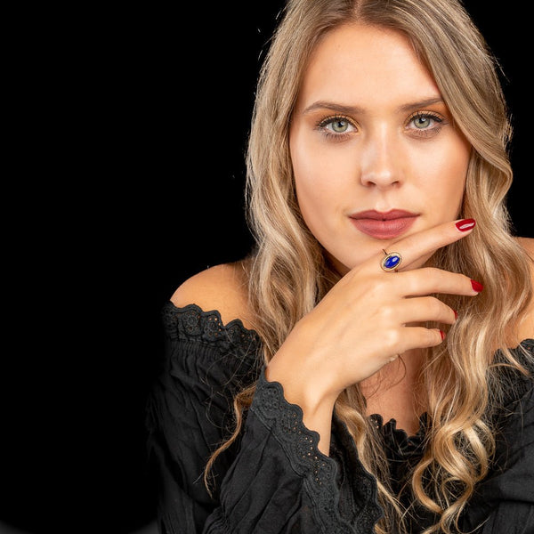 Vintage ring goud - blauwe steen - Stainless steel - PVD plating - My Bendel