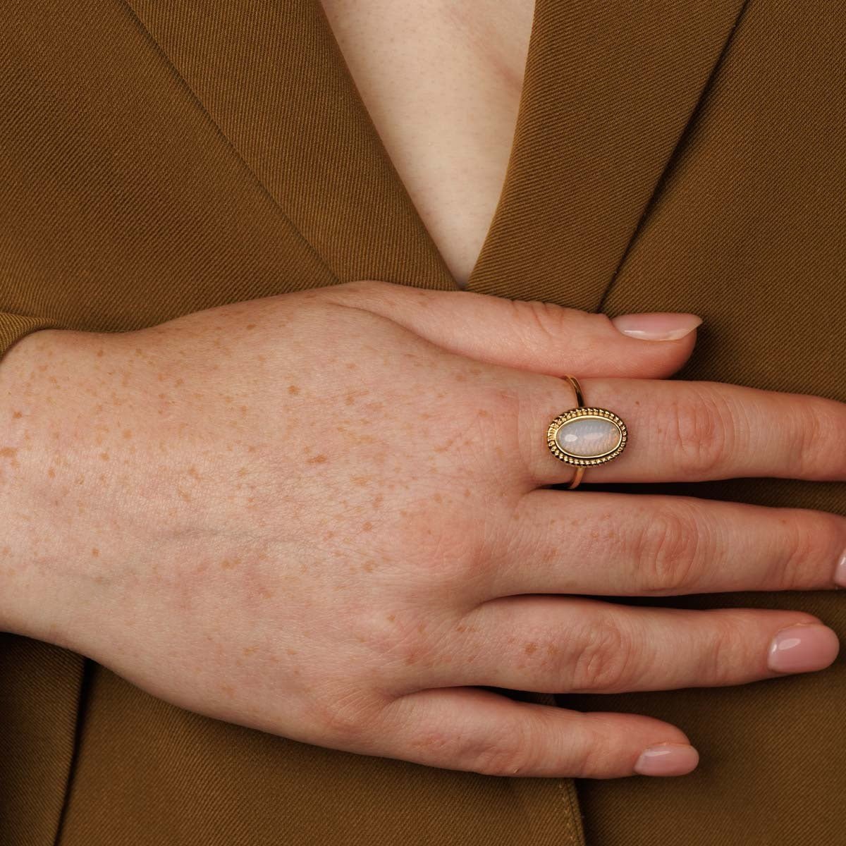 Vintage ring goud - Stainless steel - White Quartz steen - My Bendel