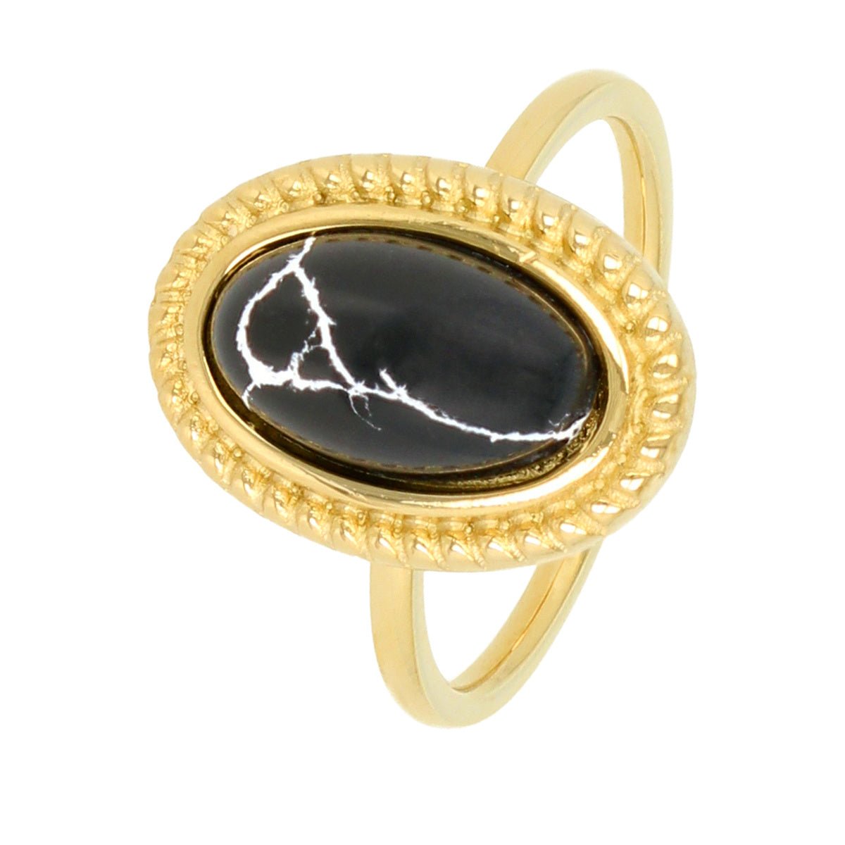 Vintage ring goud - zwarte marmeren steen - Stainless steel - My Bendel