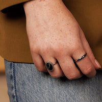 Vintage ring - Stainless steel - zwarte marmeren steen - My Bendel