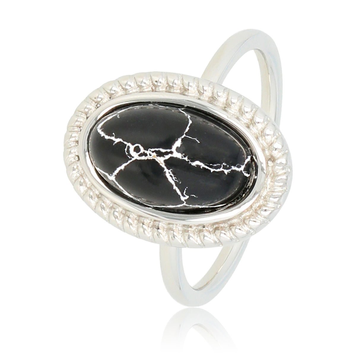 Vintage ring - Stainless steel - zwarte marmeren steen - My Bendel