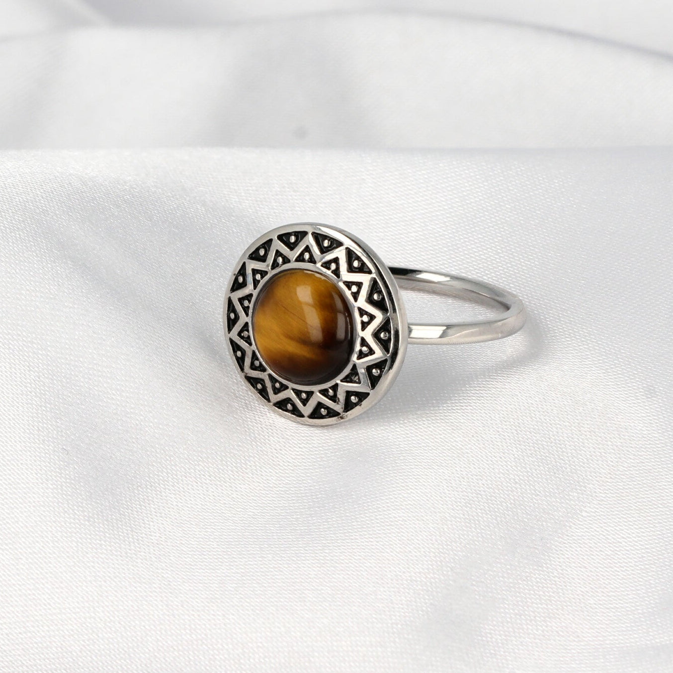 Vintage zilveren ring - Tiger Eye edelsteen - lichtreflectie - My Bendel