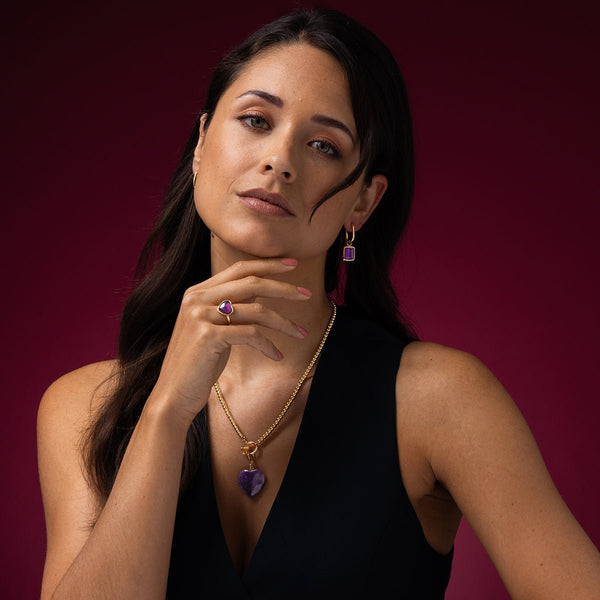 Violet Glassteen - Ovale Gouden Oorringen - My Bendel