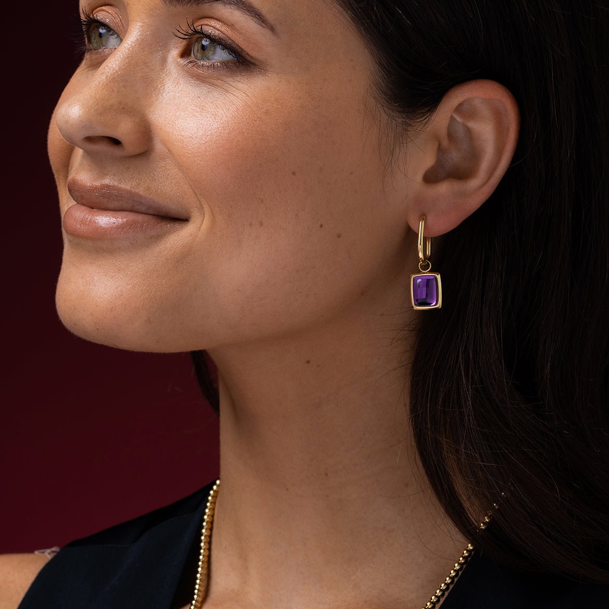 Violet Glassteen - Ovale Gouden Oorringen - My Bendel