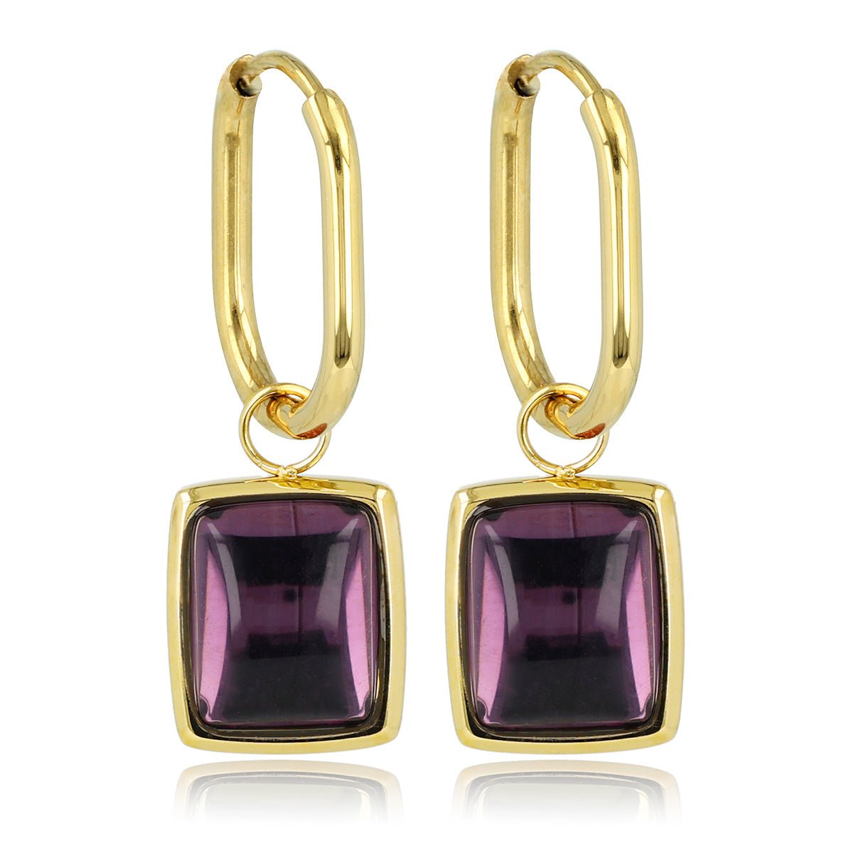 Violet Glassteen - Ovale Gouden Oorringen - My Bendel