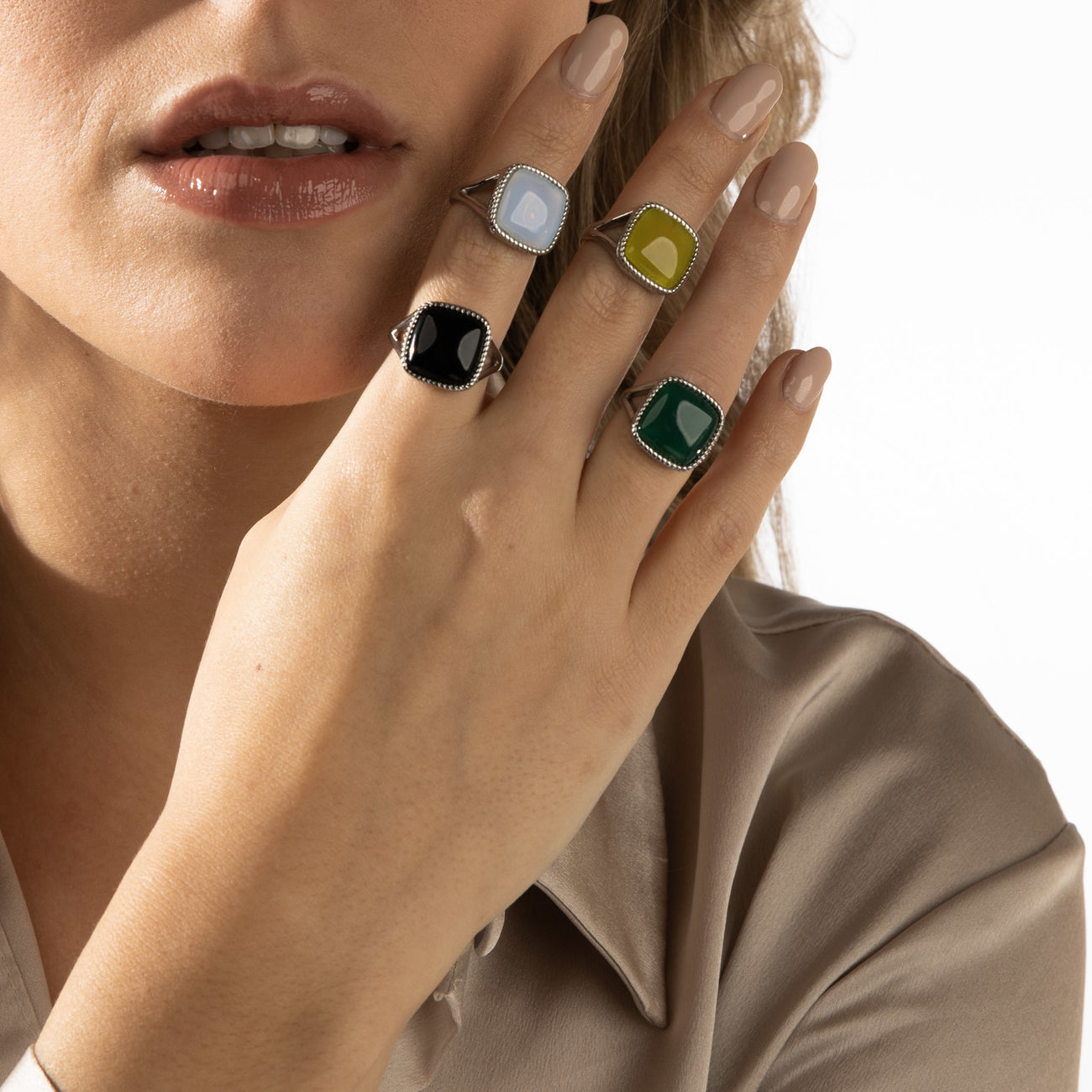 Seal ring silver with Onyx - Chic ladies' ring 15 mm gemstone