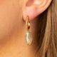 Ridged Hoop Earrings with Oval Gemstone • Labradorite