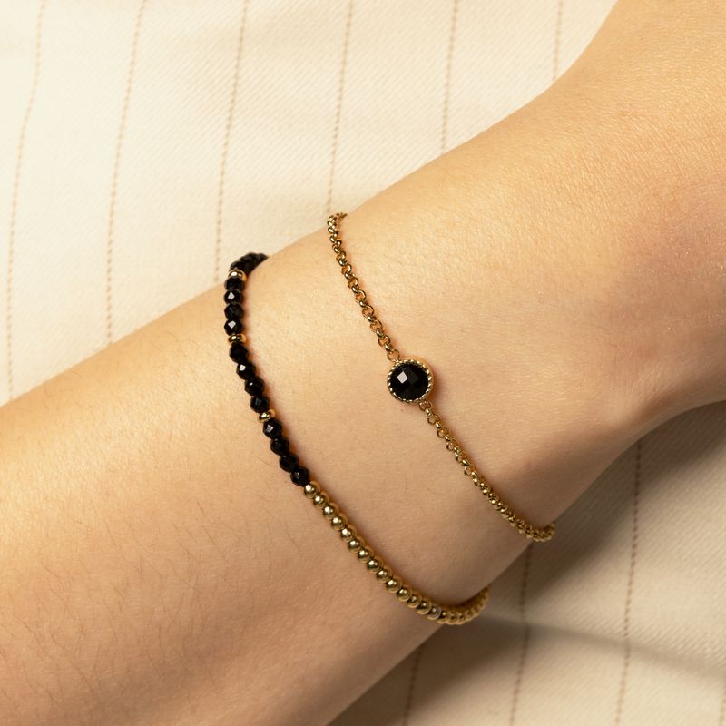 Vintage Gouden Bedelarmband met Zwarte Glassteen
