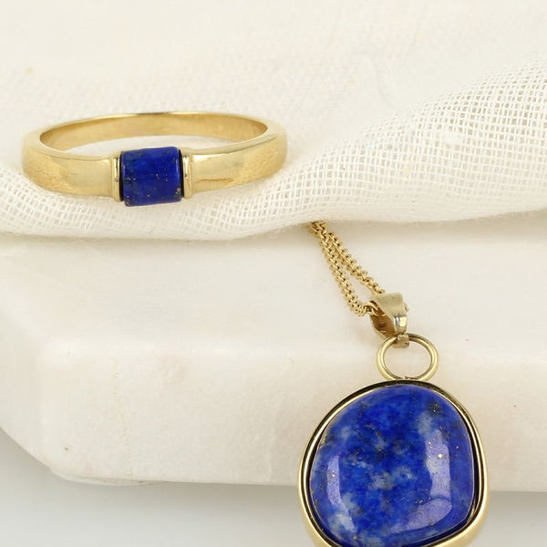 Gold Chain with Lapis Lazuli Pendant - Unique Design
