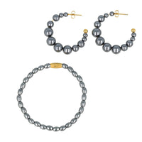 Schmuckset schwarze Perlen - Gold