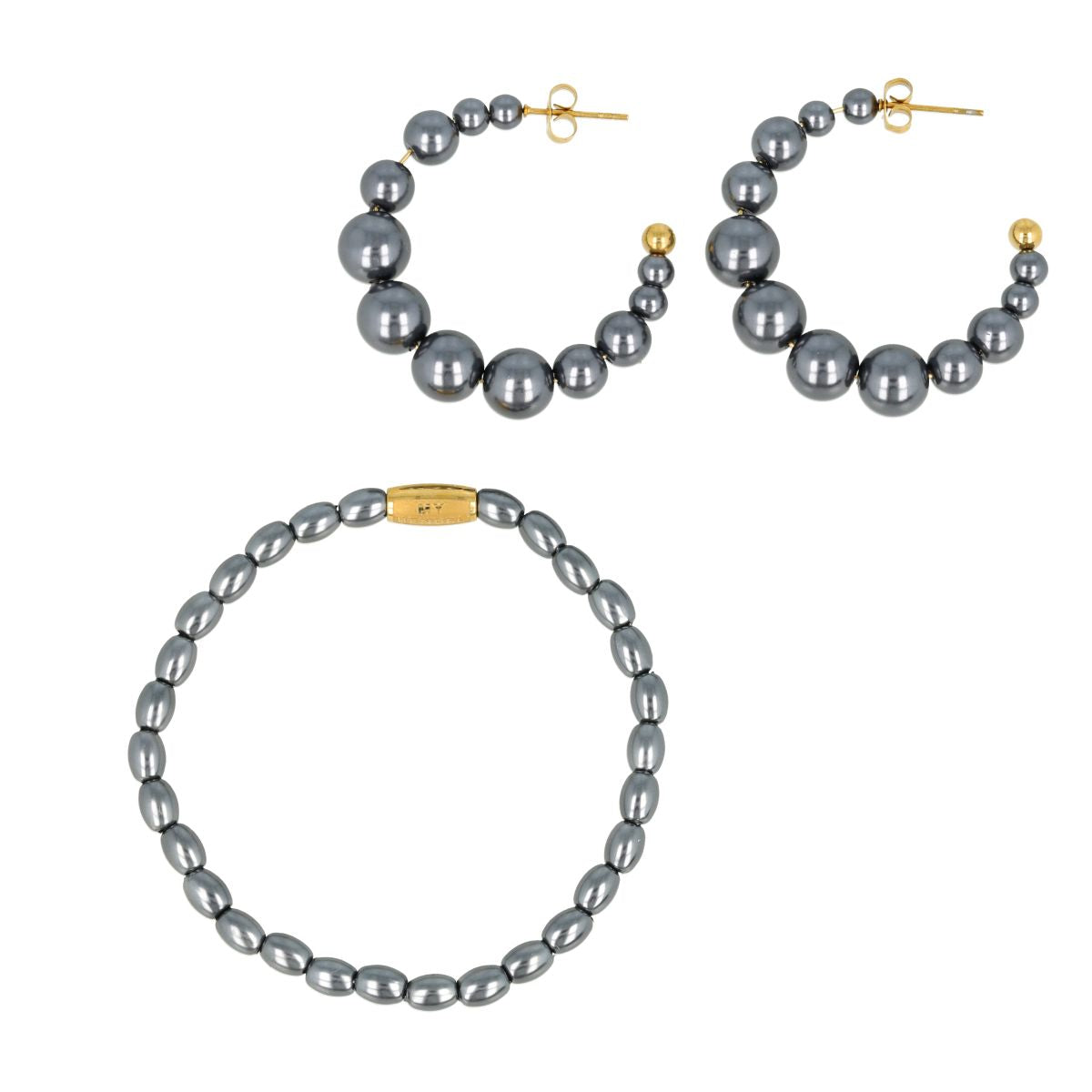 Schmuckset schwarze Perlen - Gold
